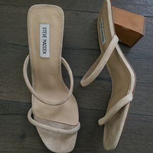 Steve Madden Women's Beige Nude Strappy Block Heel Sandals
